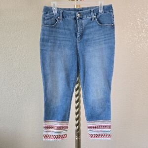 Chico's Light Blue Cropped Jeans with Multicolor Embroidery